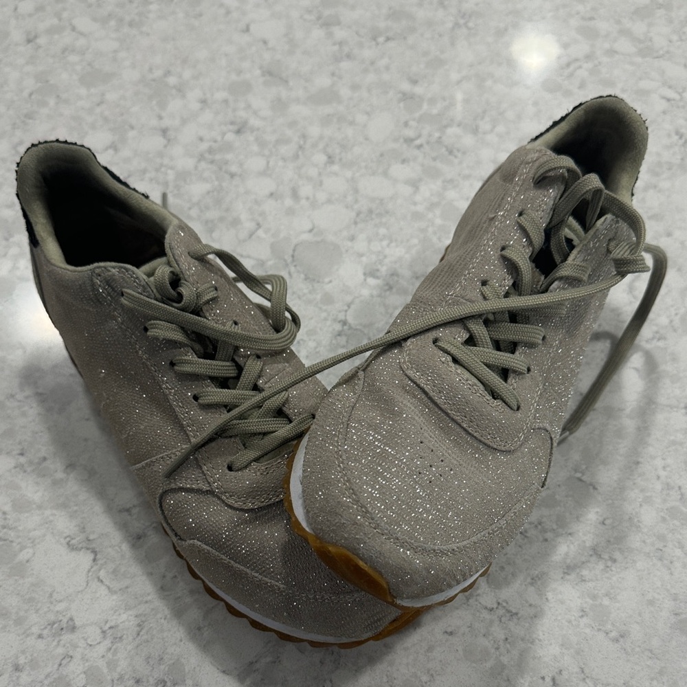 Women's Taupe Sparkle Lace-Up Sneakers